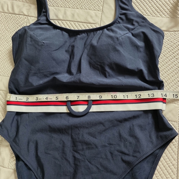 NWT H&M One Piece High Leg Swimsuit With Attached Belt, Navy Size M - Picture 13 of 13